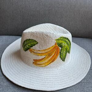 Onia Women’s Rosa Hand-Painted Panama Hat Banana Beach Vacation Sz M